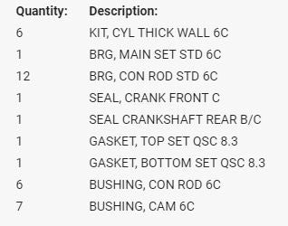 Engine Overhaul Kit for Short Liner Caps 8.3L 24V Cummins QSC