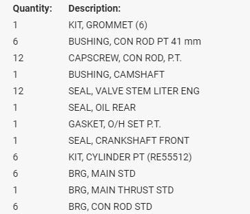 John Deere 6068 6.8T/H Powertech Overhaul Kit